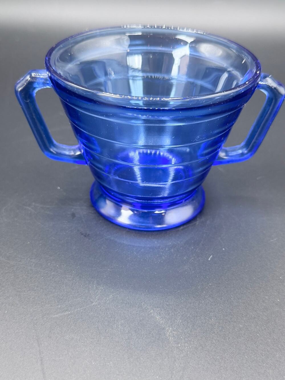 Vintage Hazel Atlas Moderntone Cobalt Blue Glass Creamer Sugar Bowl Set 2 Pc